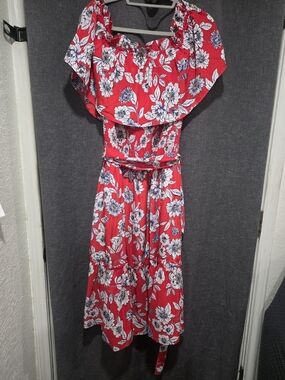 Eliza J Red Floral One-Shoulder Maxi Dress